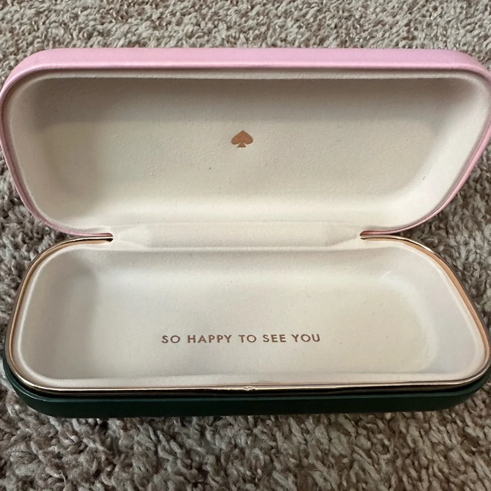 Kate Spade EUC Pink and Green Hard Clamshell Glasses Case